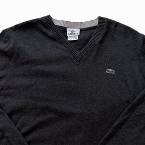 Lacoste Black Size 4 V Neck Sweater Long Sleeves 100% Cotton Timeless Preppy ￼